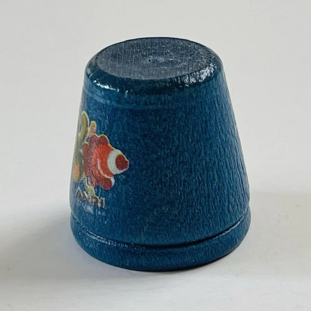 Sewing Quilting Thimble‎ No Size Blue Collectible Hand Painted Floral Decor